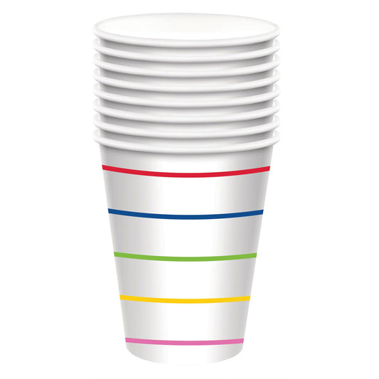 Stripe 266ml Paper Cups FSC 8 Pack - Rainbow HC