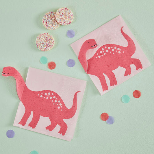 Dino Pink Paper Napkins Pop Out Dinosaur FSC