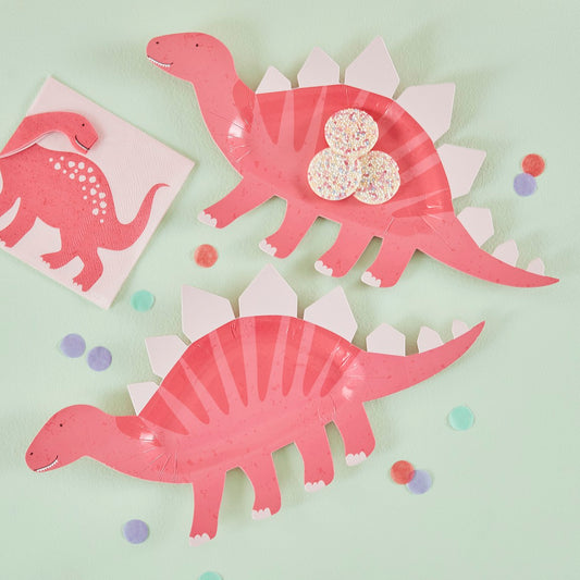 Dino Pink Paper Plates Dinosaur FSC