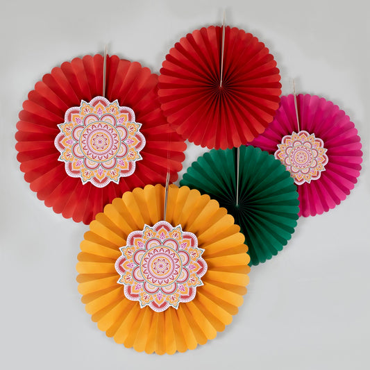 Diwali Multi-Coloured Paper Fan Decorations FSC