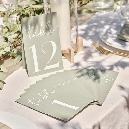 Sage Wedding Card 1-12 Wedding Table Numbers FSC