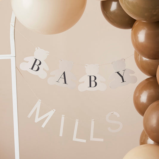 Baby Bear Bunting Customisable Baby Name Taupe FSC