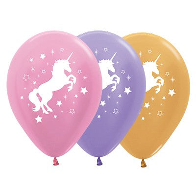 Sempertex 30cm Unicorn Sparkles & Stars Satin Pearl Pink, Lilac & Metallic Gold Latex Balloons, 25PK