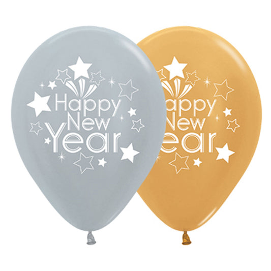 Sempertex 30cm Happy New Year Metallic Silver & Gold Latex Balloons, 25PK