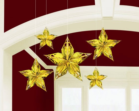 Glitz & Glam Metallic Gold Stars Hanging Decorations