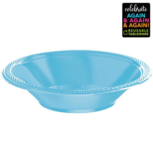 Premium Plastic Bowls 355ml 20 Pack - Caribbean Blue
