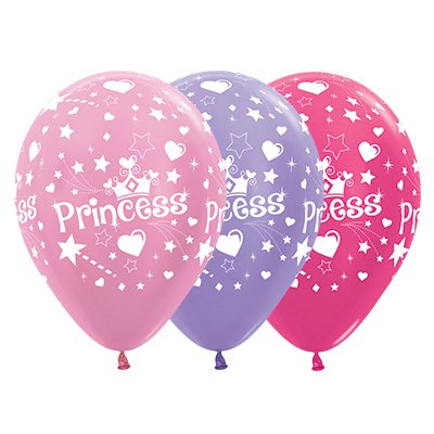 Sempertex 30cm Princess Theme Satin Pearl Pink, Lilac & Metallic Fuchsia Latex Balloons, 25PK