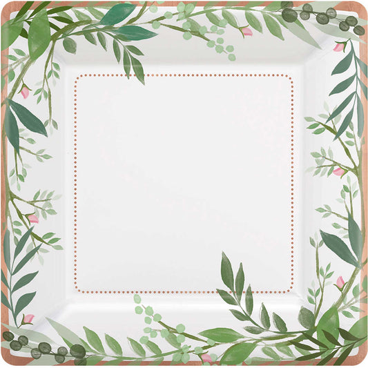 Love and Leaves 17cm Square Metallic Paper Plates