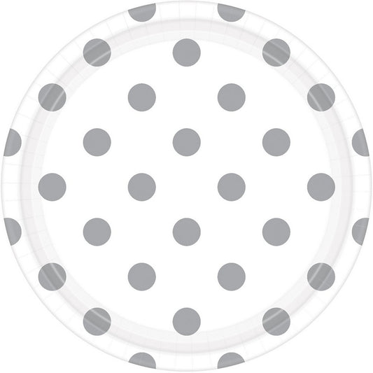Dots 23cm Round Paper Plates Frosty White
