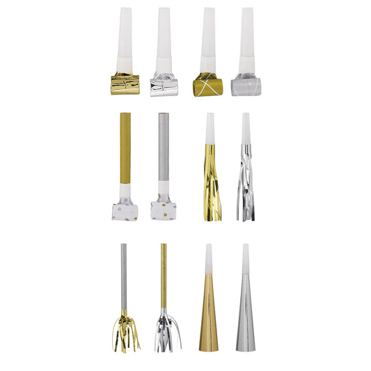 Party Noisemakers Blowouts Silver & Gold Mega Value Pack