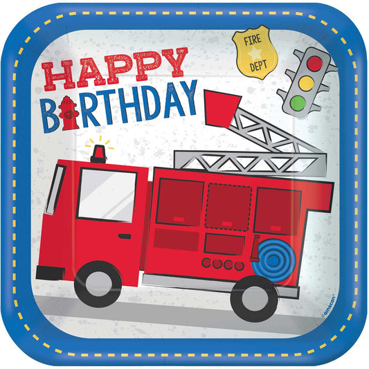 First Responders Happy Birthday 23cm Square Paper Plates