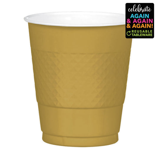 Premium Plastic Cups 355ml 20 Pack - Gold