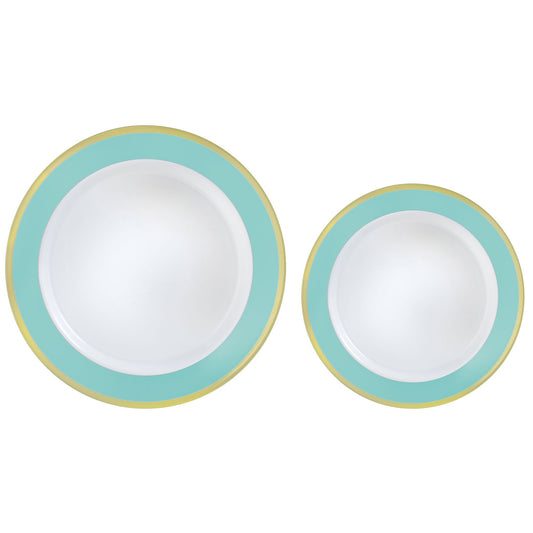 Premium Plastic Plates Hot Stamped with Robin's Egg Blue Border