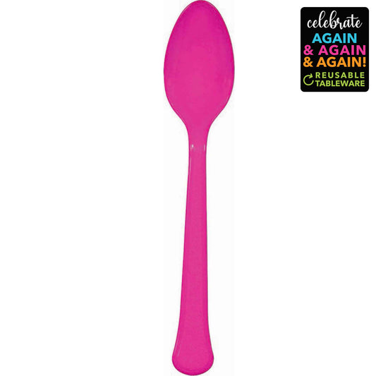 Premium Spoons 20 Pack Bright Pink - Extra Heavy Weight