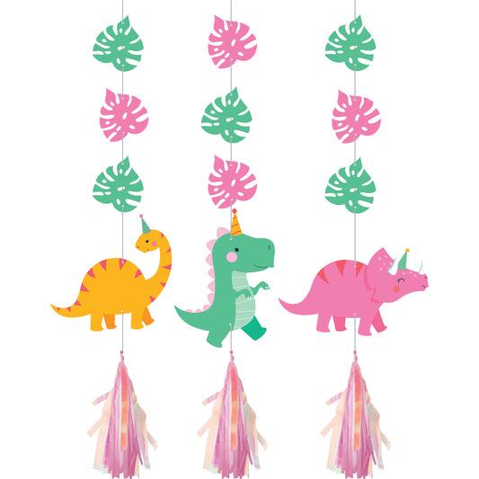Girl Dino Party Decor Hanging Iridescent Cutouts Decorations 91cm