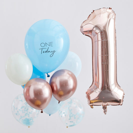 Mix It Up Blue & Rose Gold 1 Today Balloon Bundle