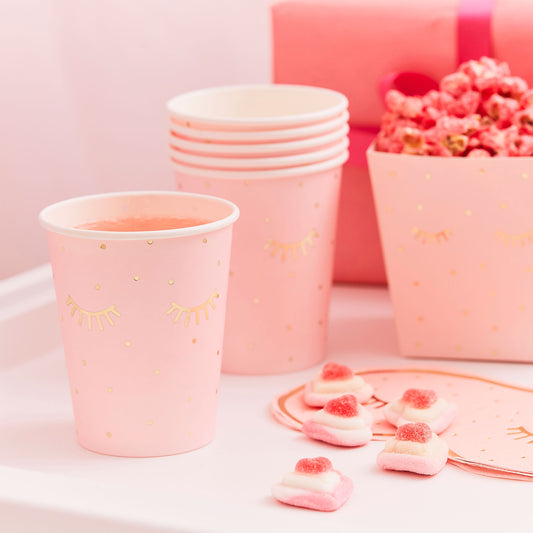 Pamper Party Gold Foiled And Pink Sleepy Eyes Paper Cups
