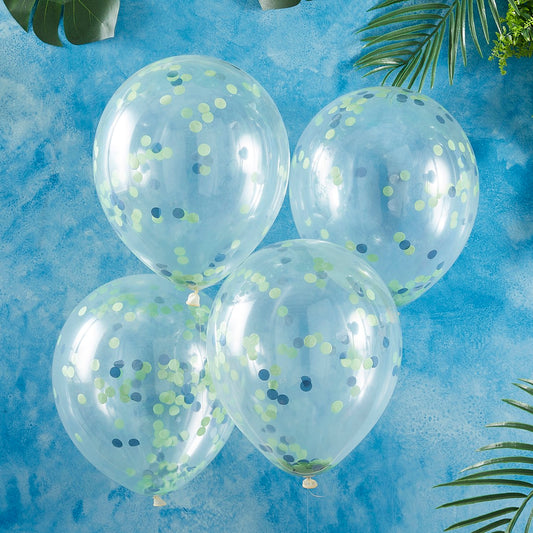 Roar Green And Blue Confetti 30cm Balloons