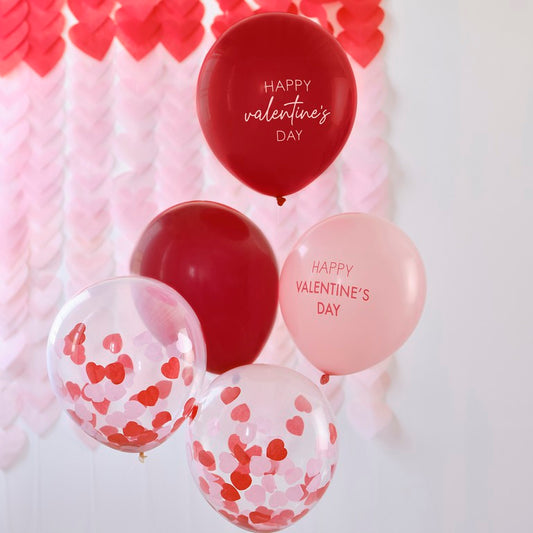 Be Mine Pink, Red & Confetti Valentines Balloons Bundle
