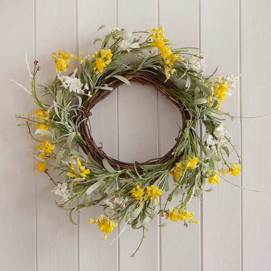 Eggciting Easter Yellow Artificial Flower Foliage Spring Wreath