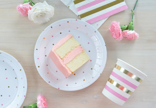 Gold & Pink Dot Dessert Plate