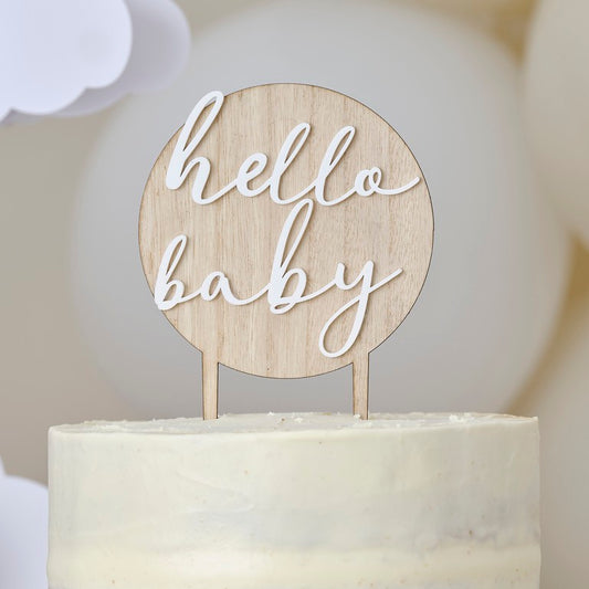 Hello Baby Wood & Acrylic Baby Shower Cake Topper