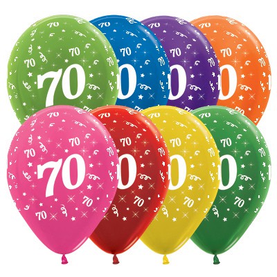 Sempertex 30cm Age 70 Metallic Assorted Latex Balloons, 25PK