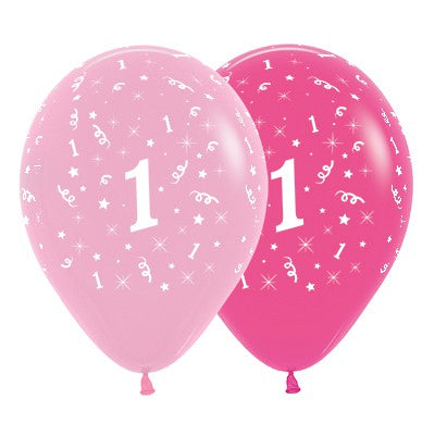 Sempertex 30cm Age 1 Fashion Pink Assorted Latex Balloons, 6PK