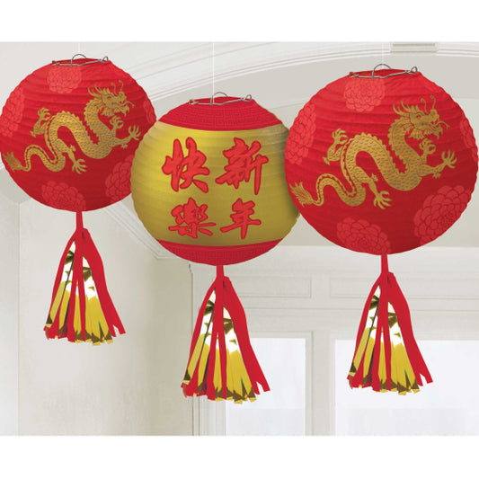 Chinese New Year Deluxe Paper Lanterns & Tassels Foil Hot Stamped