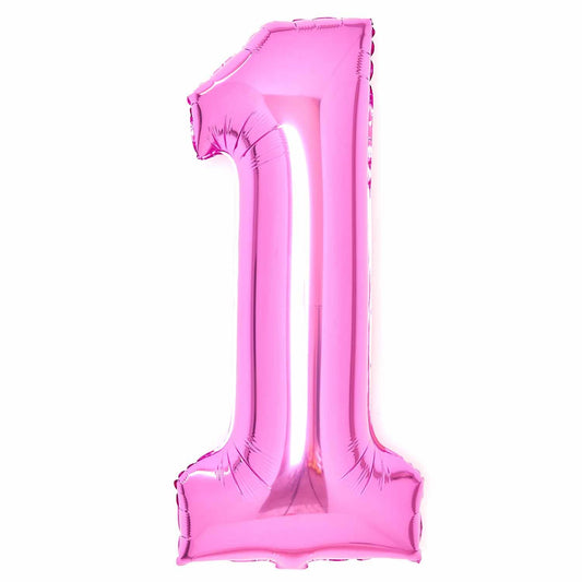 Large Number 1 Pink Foil Balloon 37cm w x 82cm h P50