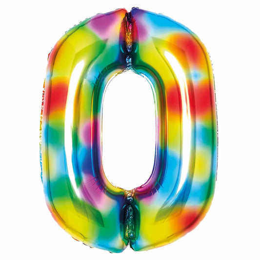 Large Number 0 Bright Rainbow Foil Balloon 64cm w x 90cm h P50