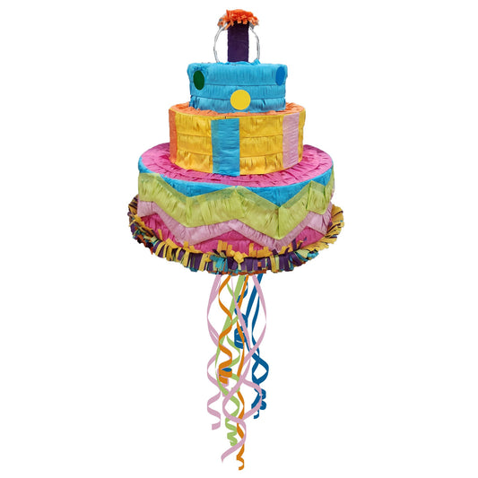 Birthday Cake 3D Shape Pull String Pinata FSC