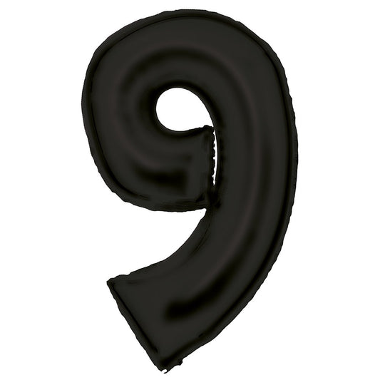 Large Number 9 Silk Lustre Black Foil Balloon 57cm w x 91cm h P50