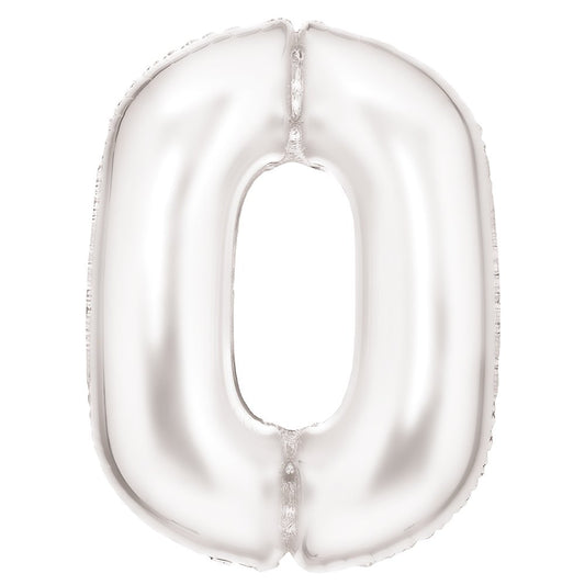 Large Number 0 Silk Lustre White Foil Balloon 64cm w x 90cm h P50