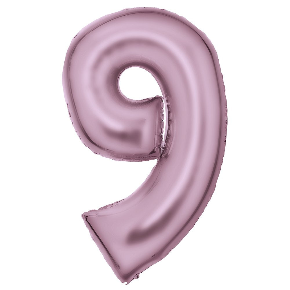 Large Number 9 Silk Lustre Pastel Pink Foil Balloon 57cm w x 91cm h P50