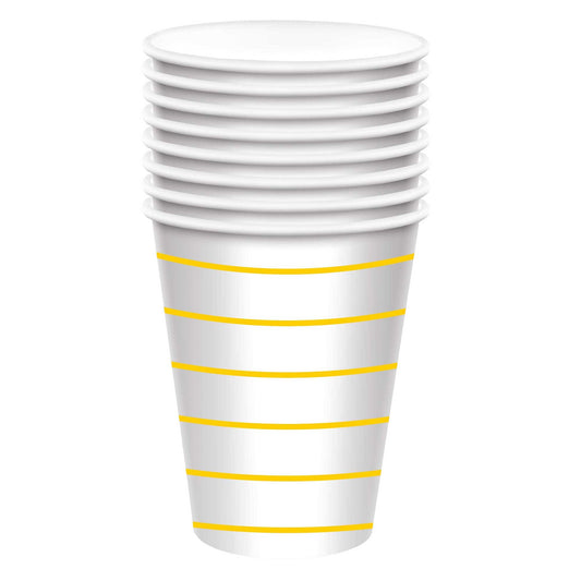 Stripe 266ml Paper Cups FSC 8 Pack- Sunshine Yellow HC