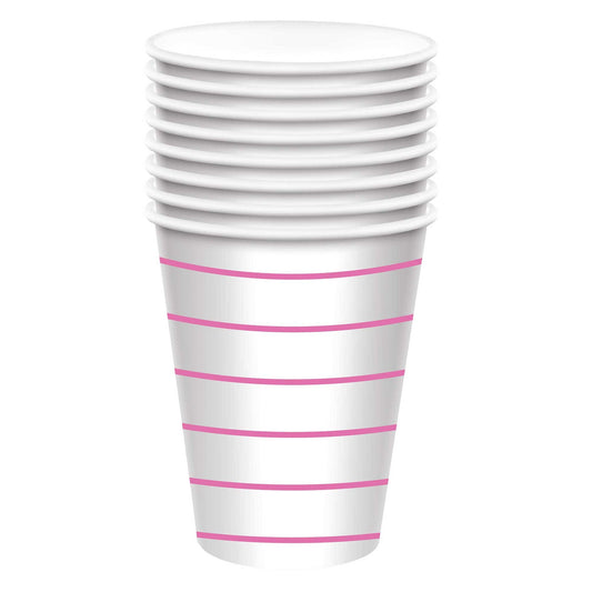 Stripe 266ml Paper Cups FSC 8 Pack- Bright Pink HC