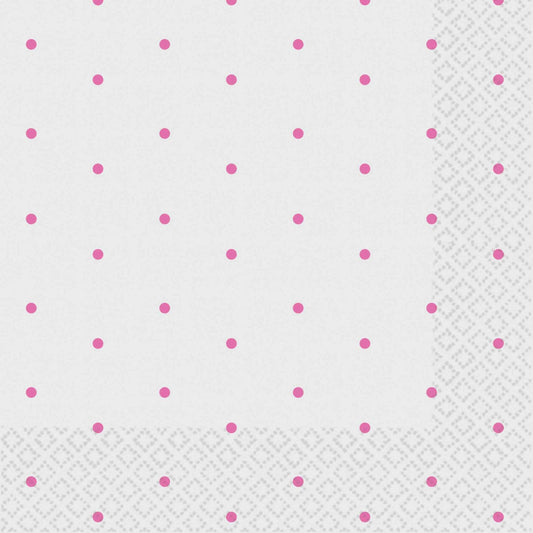 Dots Beverage Napkins 16 Pack 2 PLY FSC -  Bright Pink