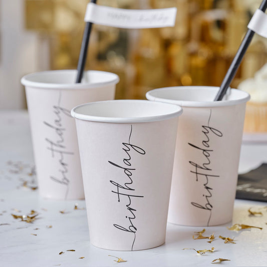 Champagne Noir Nude & Black Happy Birthday Paper Party Cups FSC