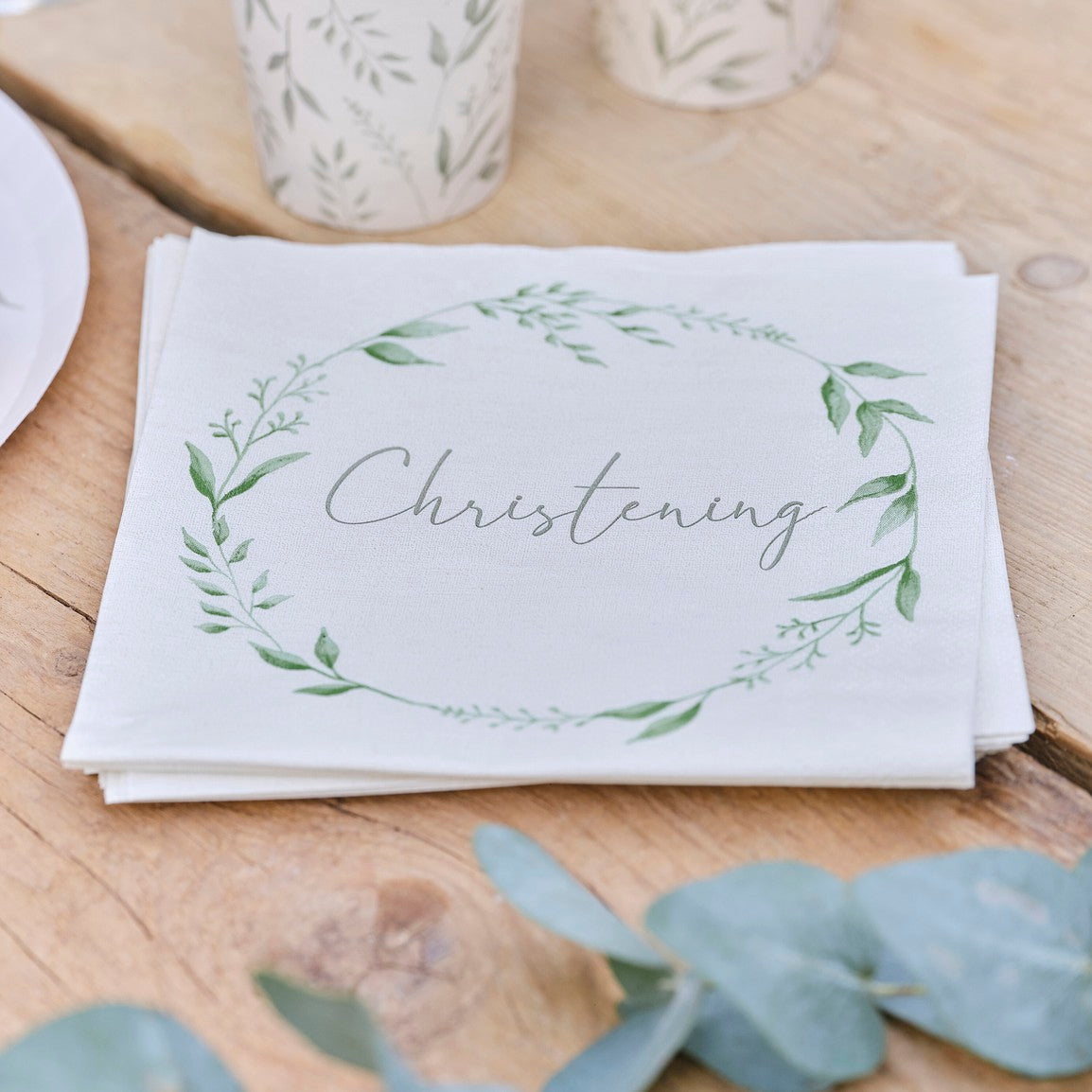 Christening White & Green Christening Paper Napkins FSC