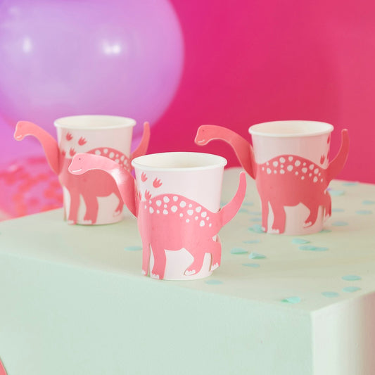 Dino Pink 9oz/266ml Paper Cups Pop Out Dinosaur FSC