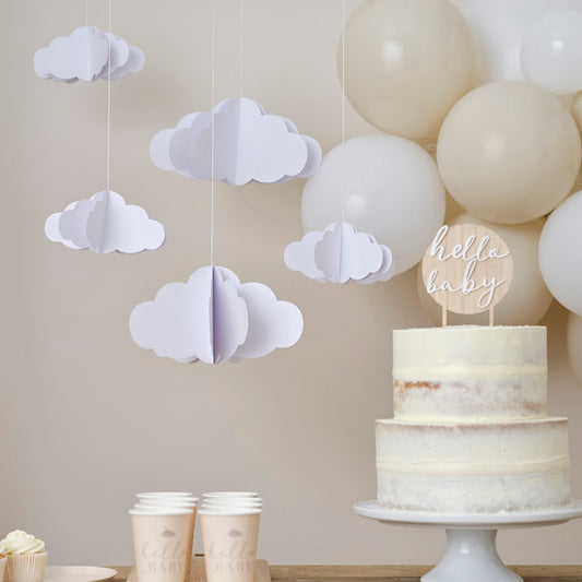 Hello Baby White 3D Hanging Cloud Decorations FSC
