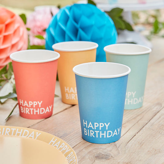 Mix It Up 9oz/266ml Paper Cups Happy Birthday Mixed Colours FSC