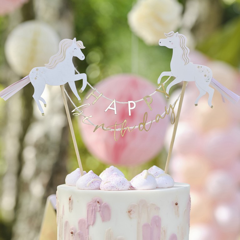 Princess Party Unicorn Happy Birthday Cake Topper FSC