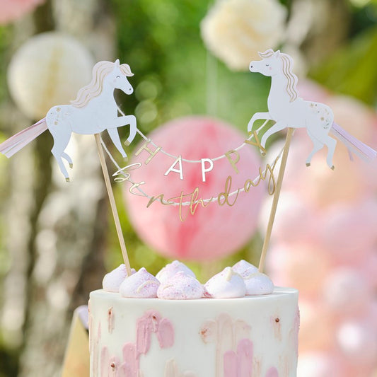 Princess Party Unicorn Happy Birthday Cake Topper FSC