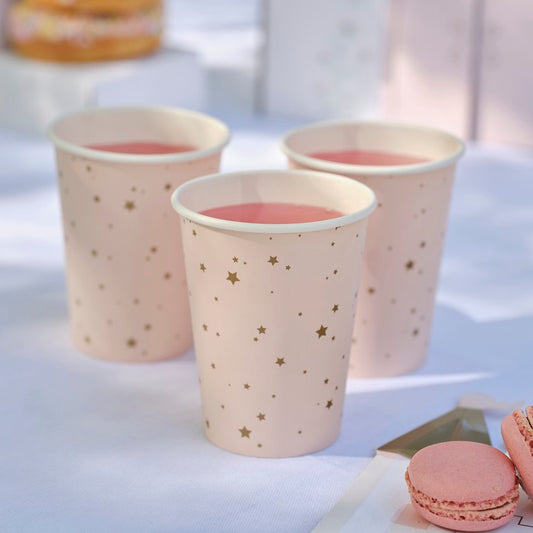 Princess Party Pink & Gold Star Paper Party Cups FSC