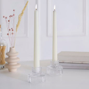 White Christmas Clear Glass Candle Holders