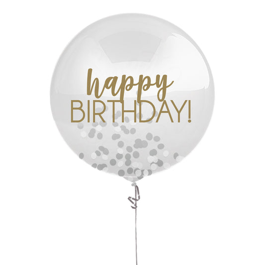 Happy Birthday 60cm Silver & Gold Latex Balloon & Confetti