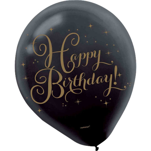 Gold Happy Birthday 30cm Latex Balloons Gold & Black