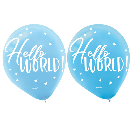 Oh Baby Boy 30cm Assorted Hello World Latex Balloons